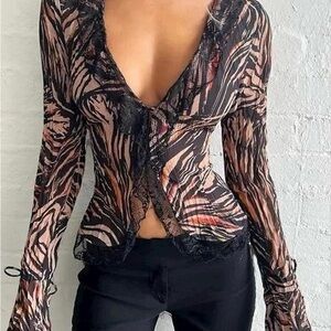 Black and Brown Sheer Women's Top